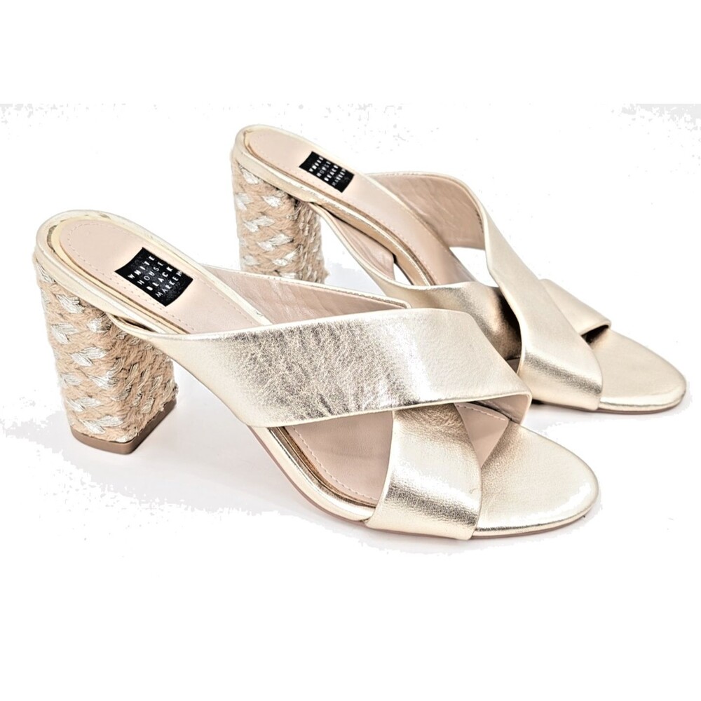 White House Black Market Metallic Gold Crisscross Block Heel Sandals